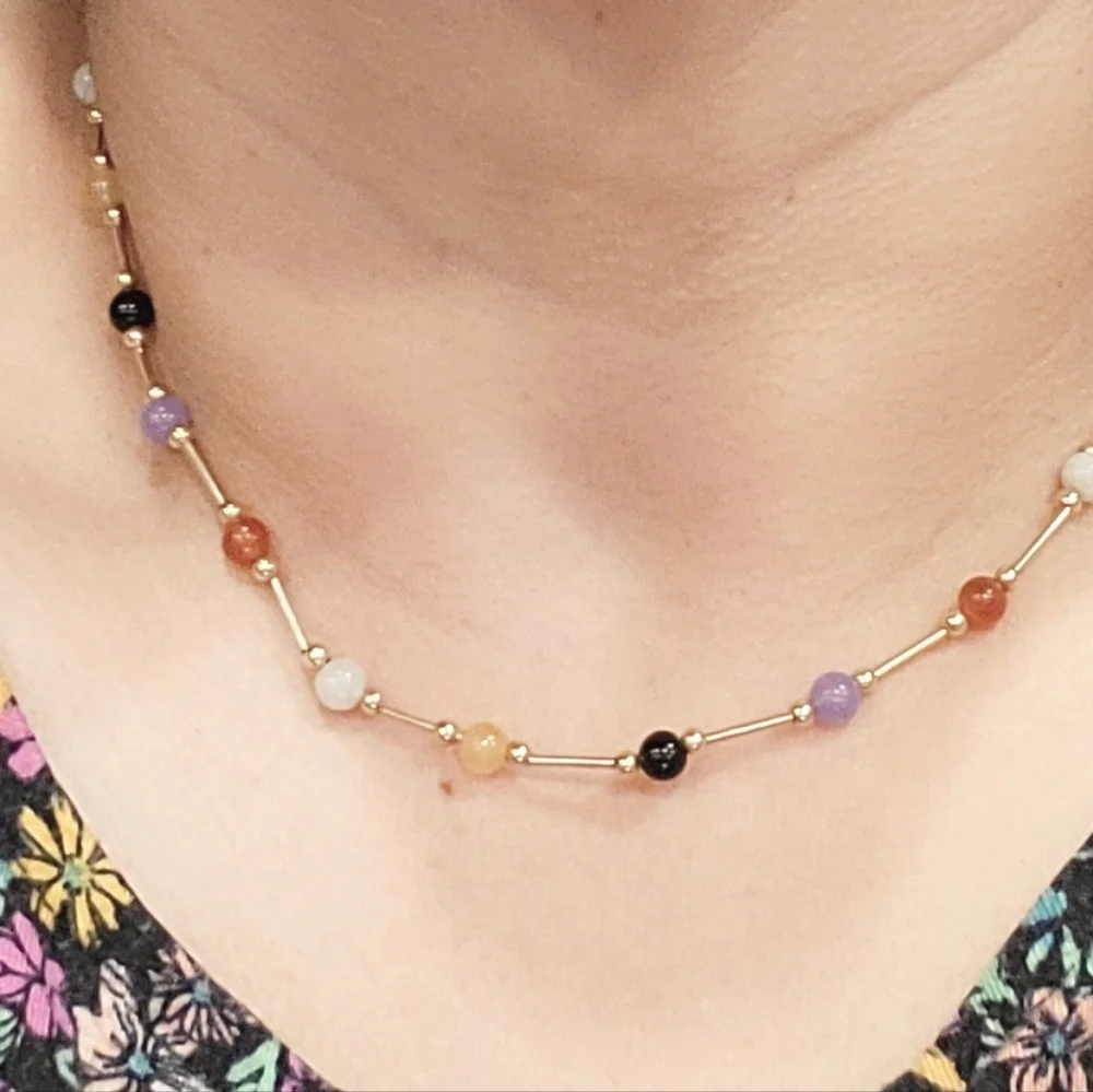 Sold 14 Kt Gold Jadeite Necklace Round Beads Precious Stones - Picture 4 of 6